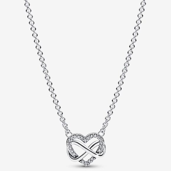 Pandora Sparkling Infinity Heart Collier Necklace Sterling Silver w Dust Bag NIP - Picture 1 of 6